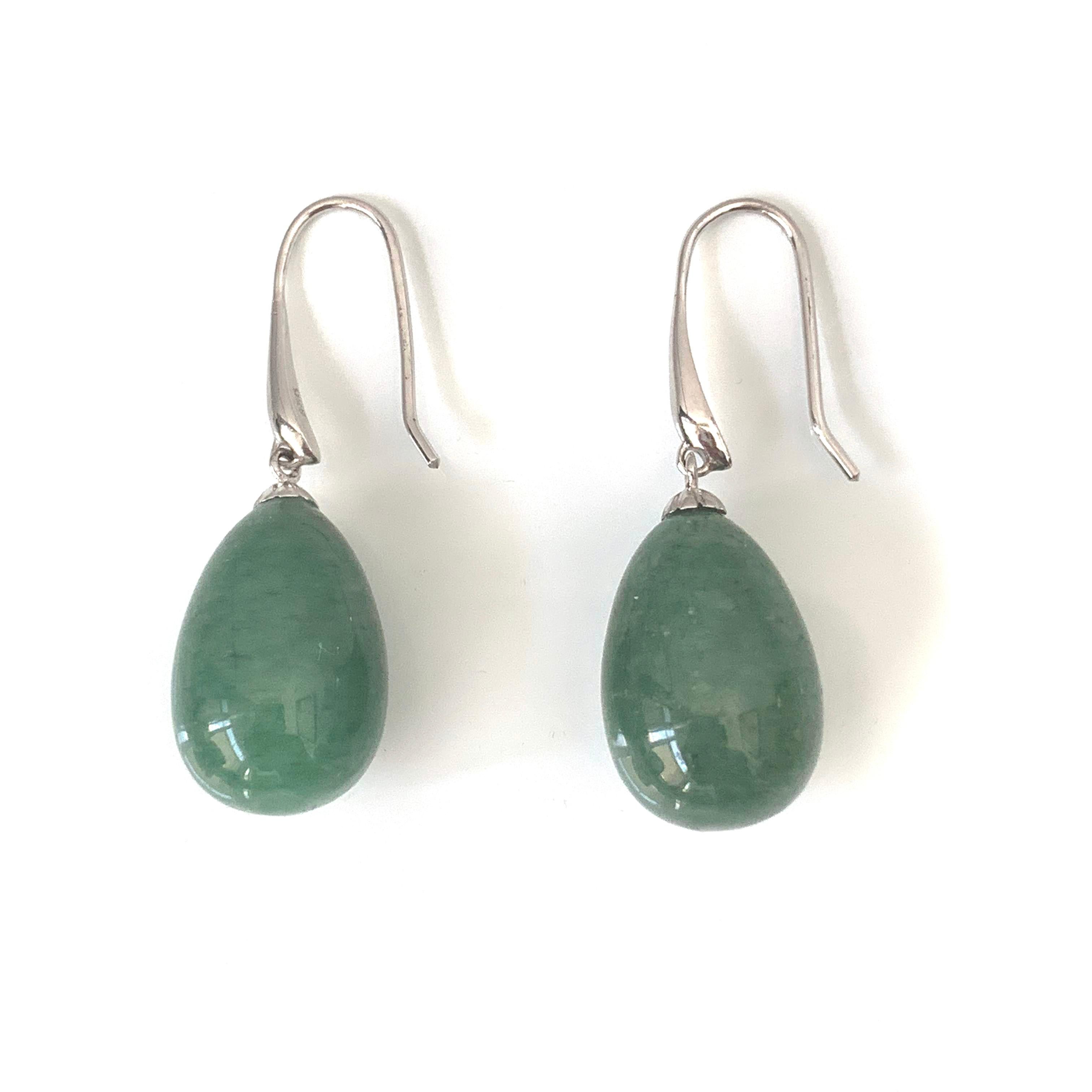 Women's Tear drop Green Agate Hook Earrings For Sale