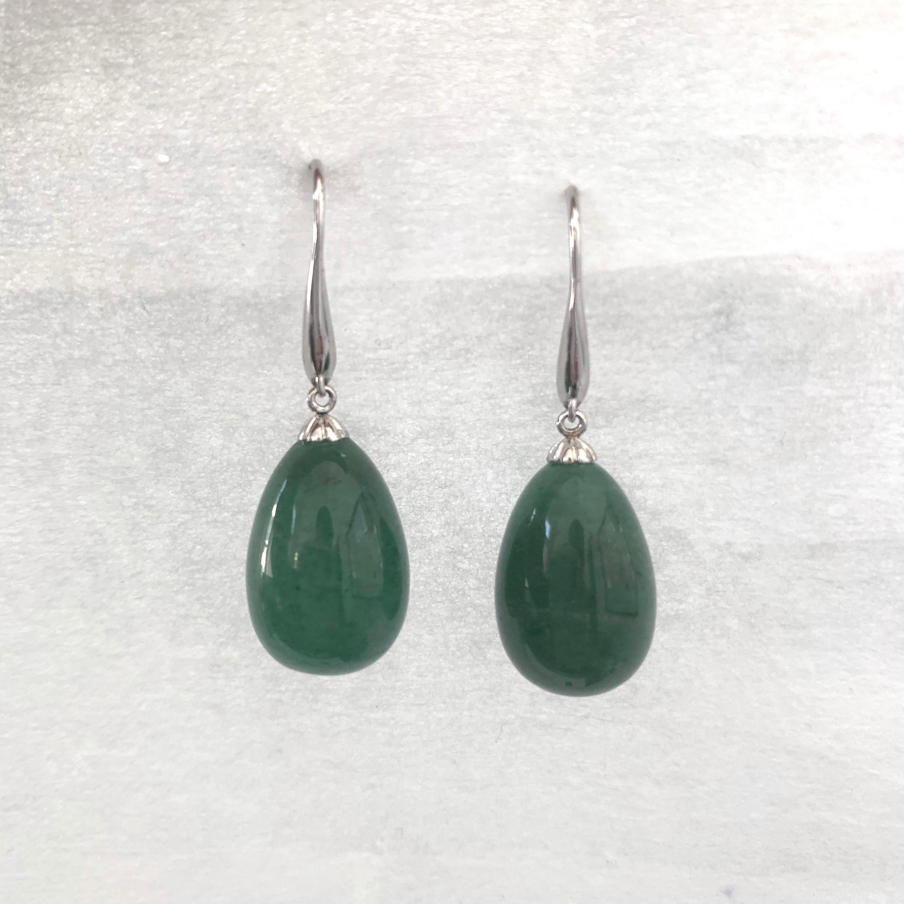 Tear drop Green Agate Hook Earrings For Sale 1