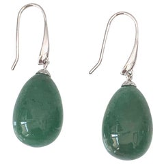 Tear drop Green Agate Hook Earrings