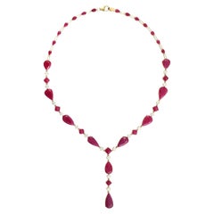 Tear Drop Mozambique Ruby Link Necklace With Diamonds Made In 18k Yellow Gold