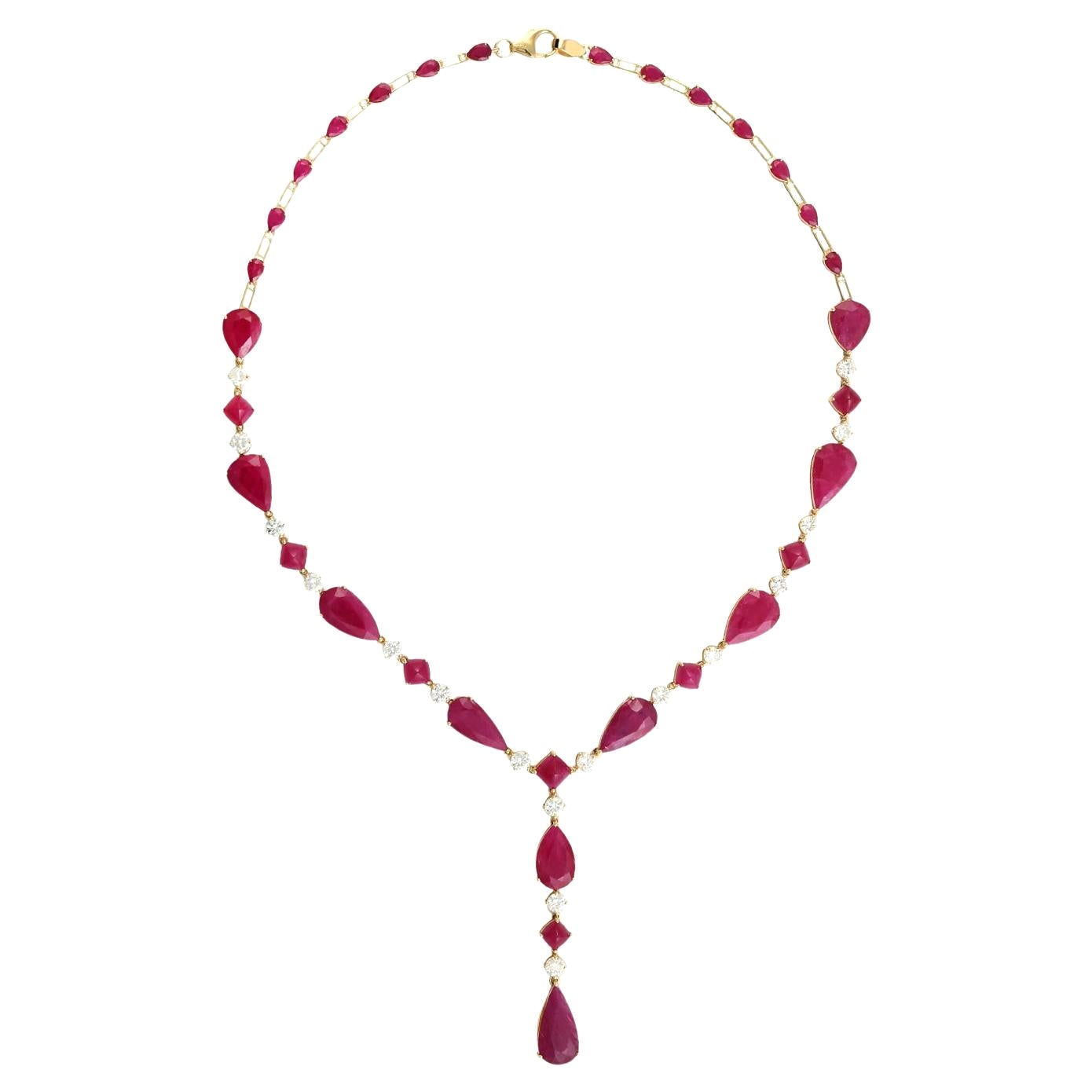 Collier à maillons rubis du Mozambique en or jaune 18 carats avec diamants