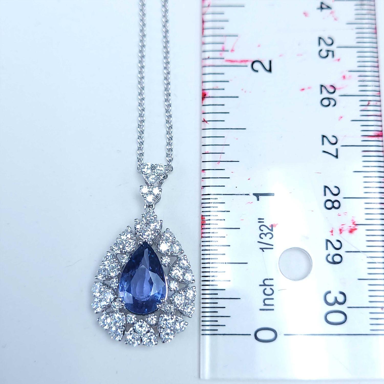 Women's Tear Drop Natural Sapphire & Diamond Pendant (NO HEAT) For Sale