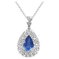 Tear Drop Natural Sapphire & Diamond Pendant (NO HEAT)