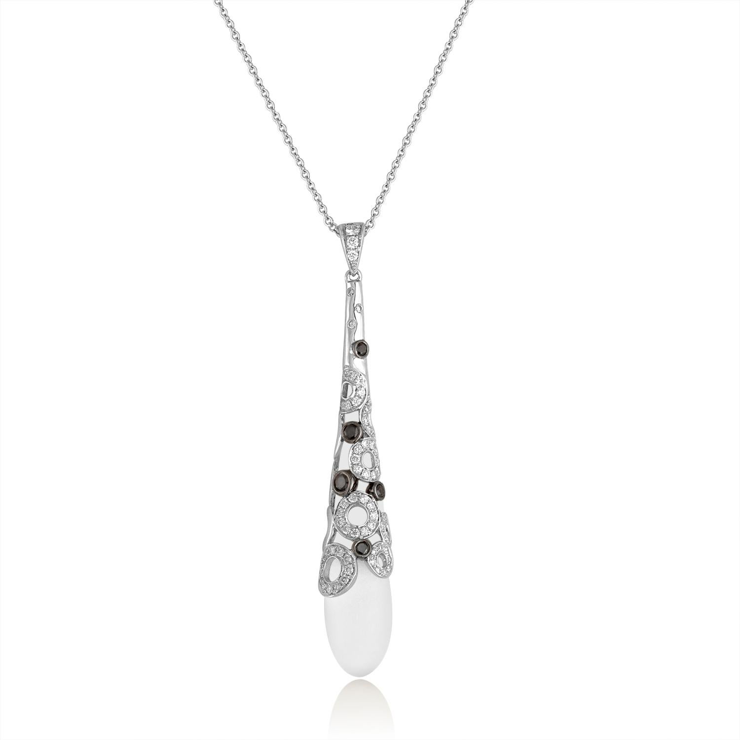 Very Unusual Necklace
The pendant portion is 18K White Gold
The chain is 14K White Gold
Rock Crystal Tear Drop Stone
0.15Ct Black Spinel
0.50Ct in Diamonds G SI
The pendant is 2.25