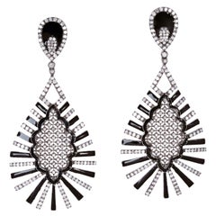 Tear Drop Shape Enamel Earring with Pave Diamond Made in 18k Gold & Silver