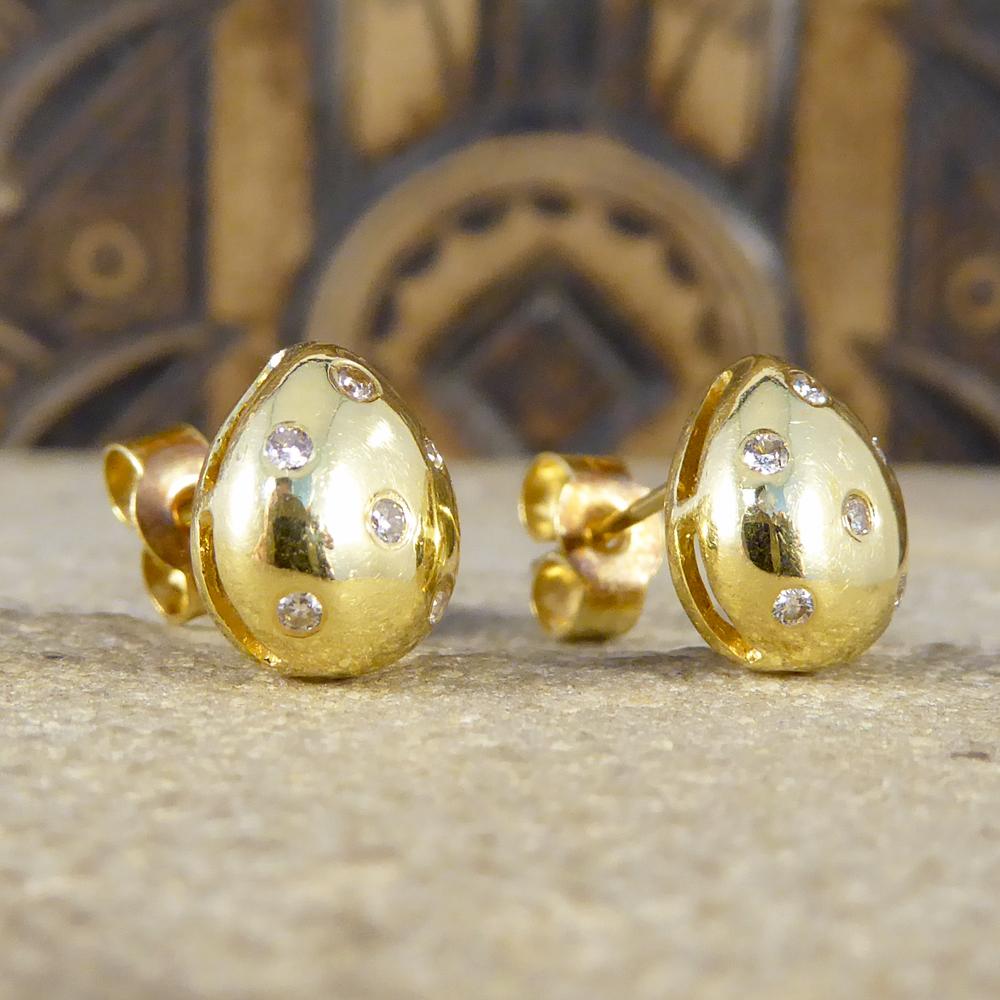 Modern Tear Drop Shaped Diamond set Earrings in 18 Carat Yellow Gold