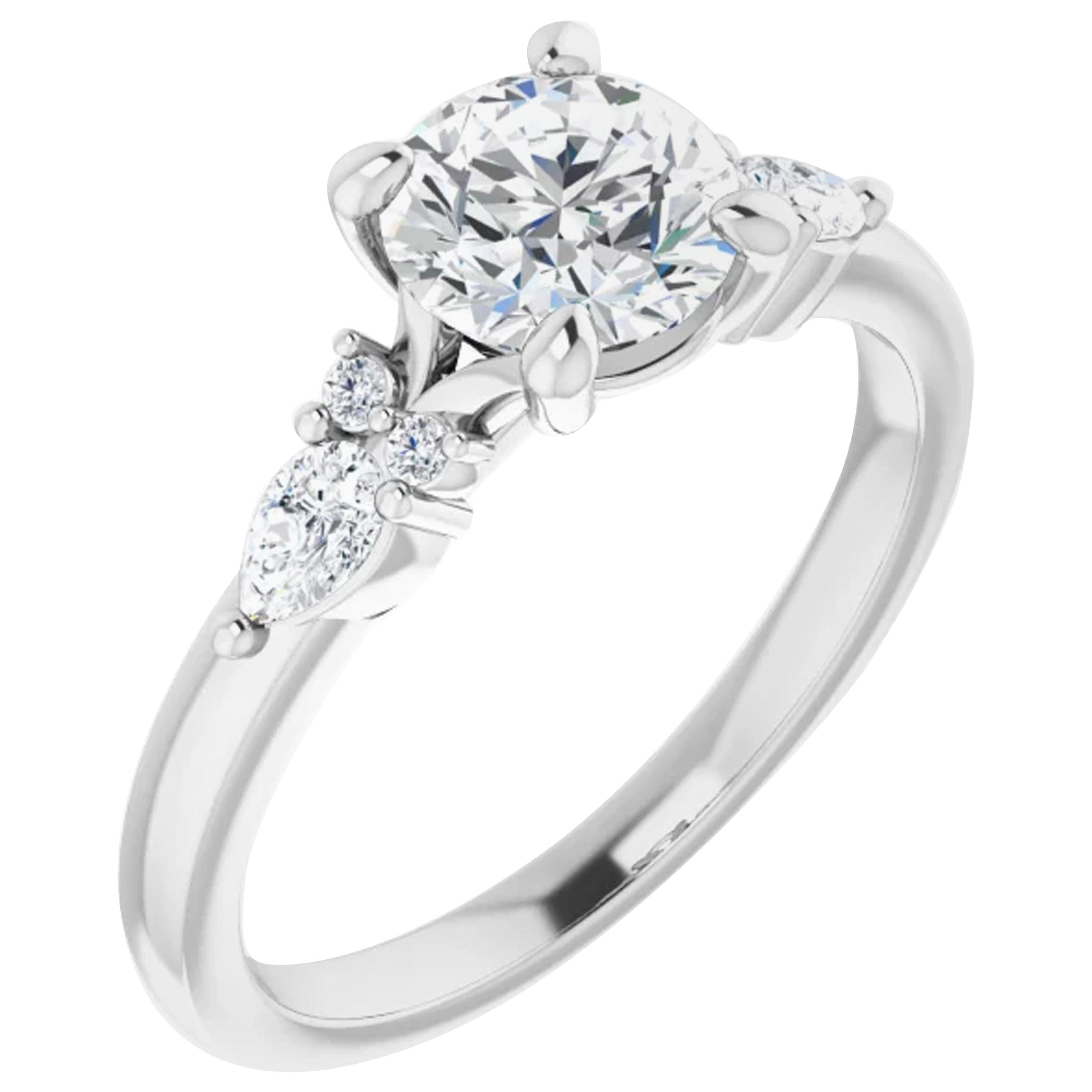 Tear Drop Three-Stone GIA Certified Round Diamond Engagement Ring 18 Karat Gold For Sale