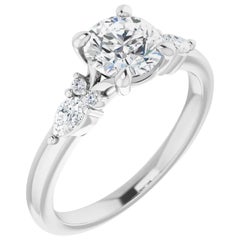 Tear Drop Three-Stone GIA Certified Round Diamond Engagement Ring 18 Karat Gold