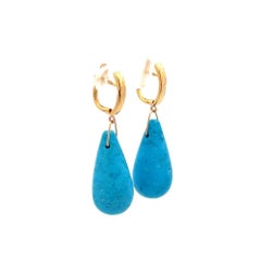 Tear Drop Turquoise Gold Drop on Hoop Vintage Earrings