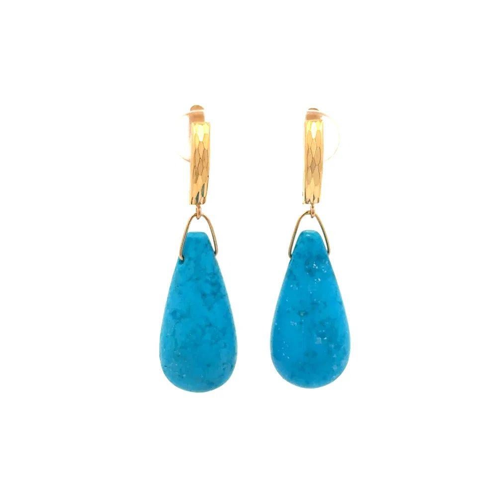 Tränen Tropfen Türkis Gold Tropfen auf Hoop Vintage Ohrringe (Cabochon) im Angebot