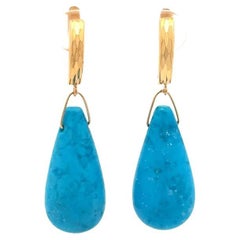 Tear Drop Turquoise Gold Drop on Hoop Vintage Earrings