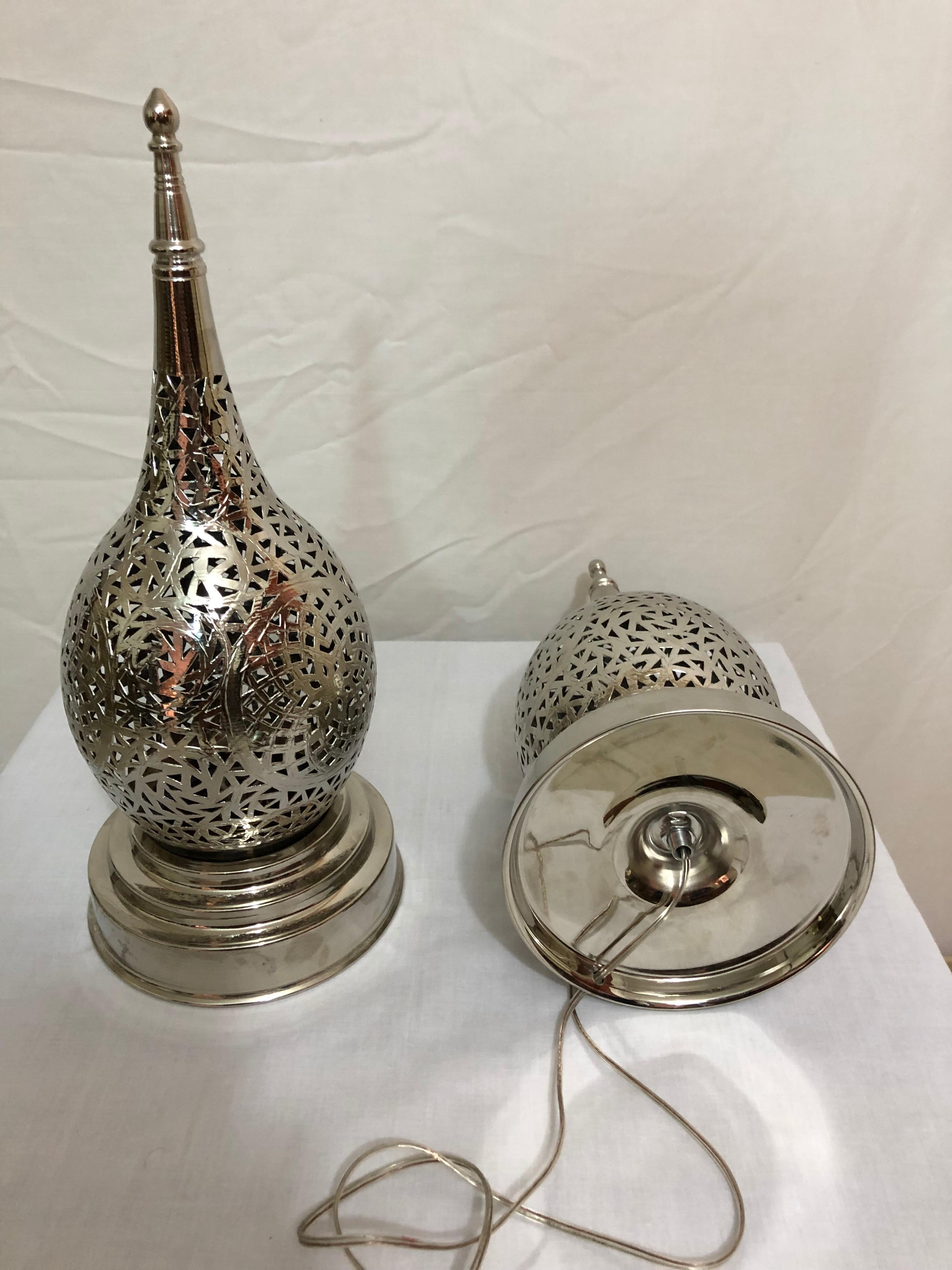 Moroccan Tear Shaped Brass Handmade Table Lamps, a Pair
