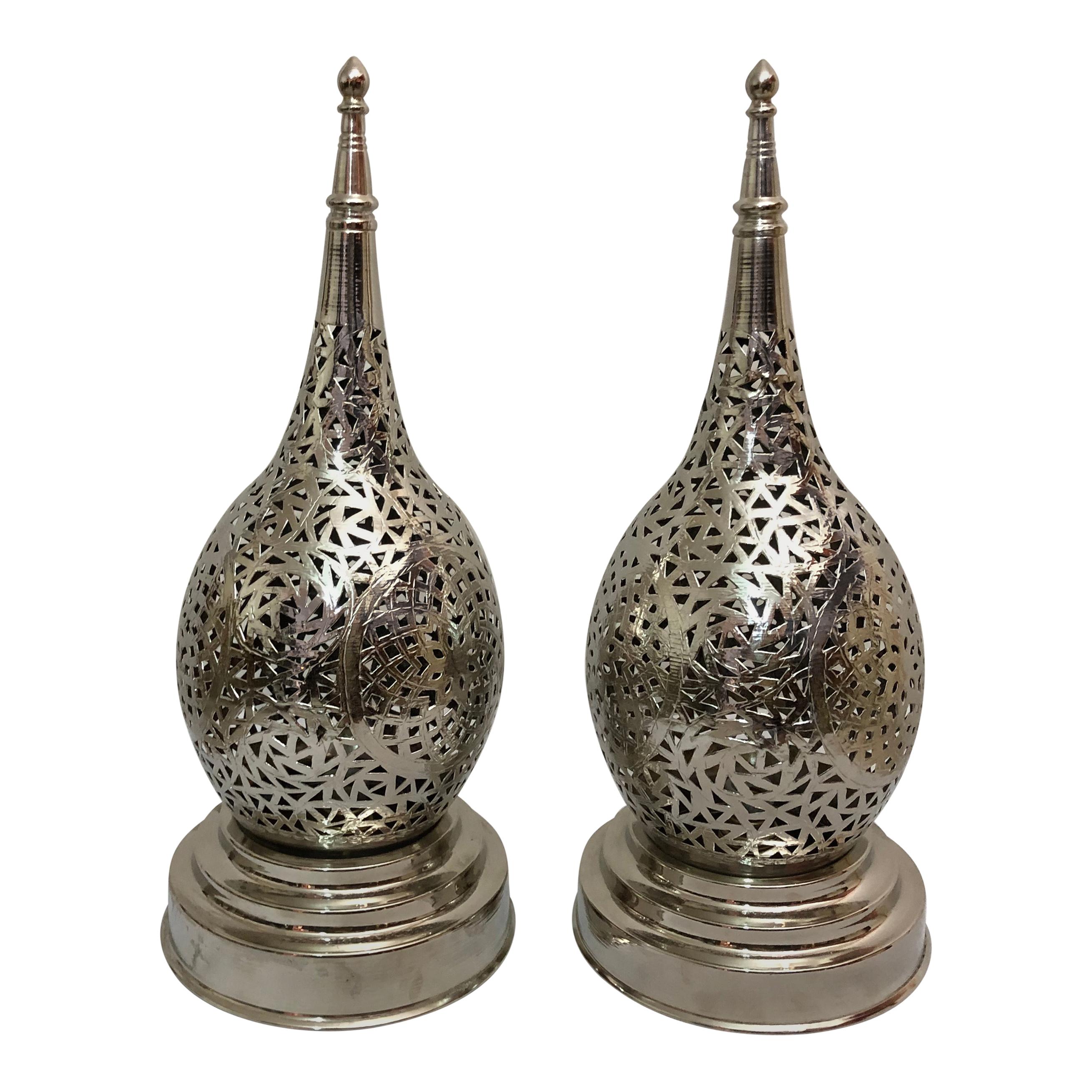 Tear Shaped Brass Handmade Table Lamps, a Pair
