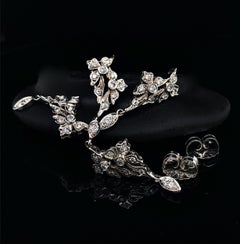 "Tearaway" Long Dangle Earrings with Old & Single Cut Diamonds in 14K White Gold