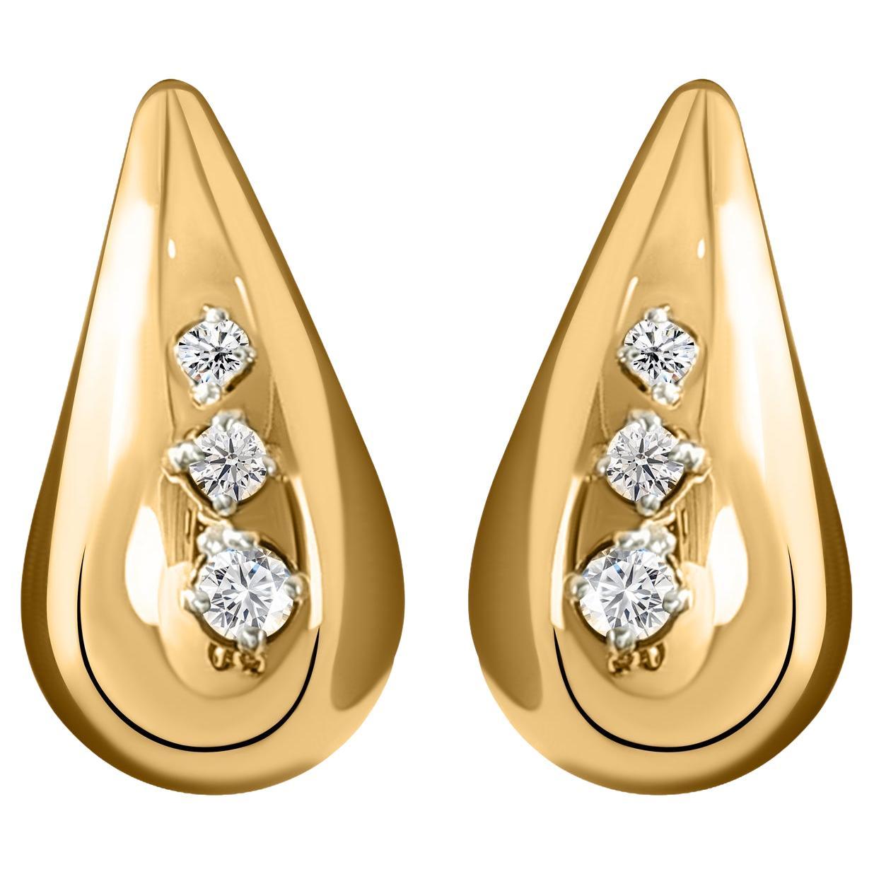 Natural Diamond Teardrop Stud Earrings in 18K Yellow Gold 0.11 Carat