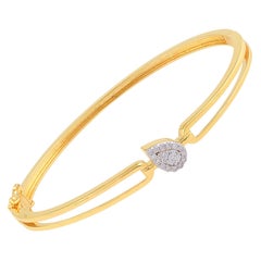 Teardrop 0.17Ct Diamond Minimalist 14k Yellow Gold Bangle Bracelet Wedding Gift