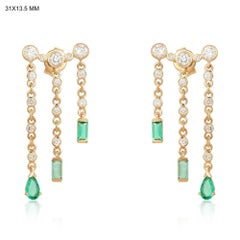 0.28ct Baguette & Round Diamond Teardrop 14K Yellow Gold Drop Earrings