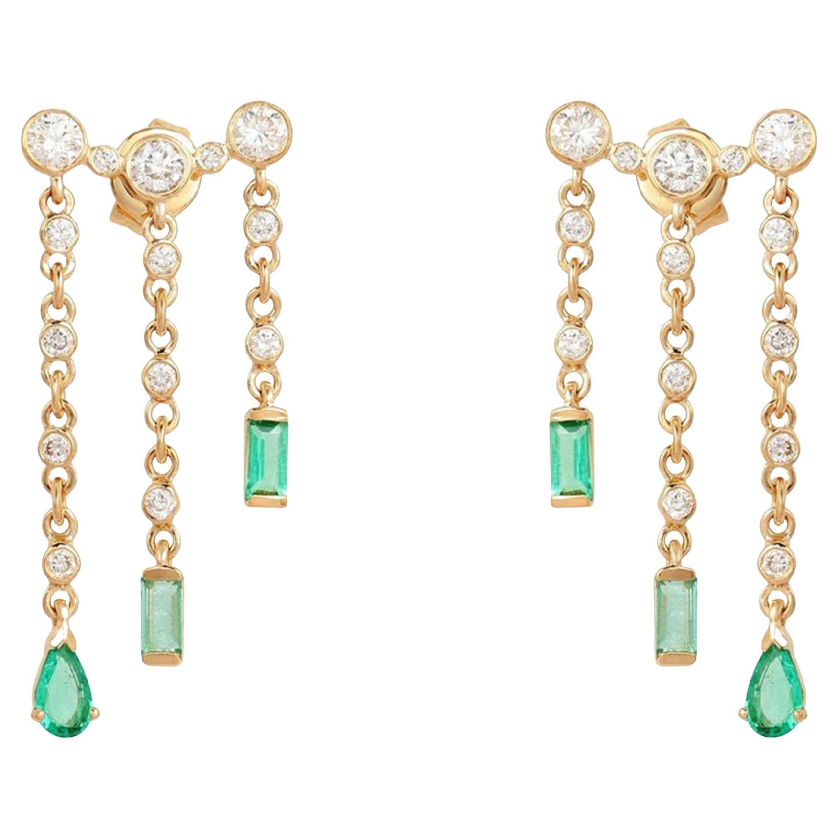 0.28ct Baguette & Round Diamond Teardrop 14K Yellow Gold Drop Earrings