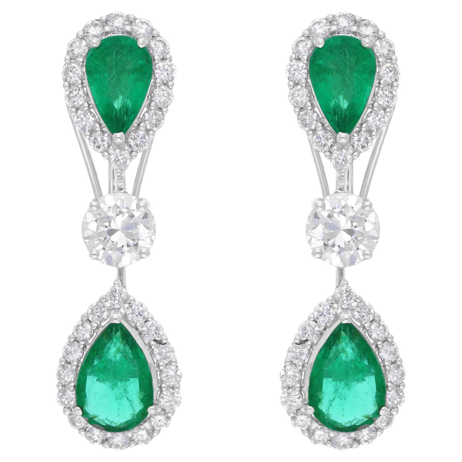 Teardrop 18K Weißgold 6,66Tcw sambischer Smaragd Halo Diamant Ohrringe baumeln im Angebot