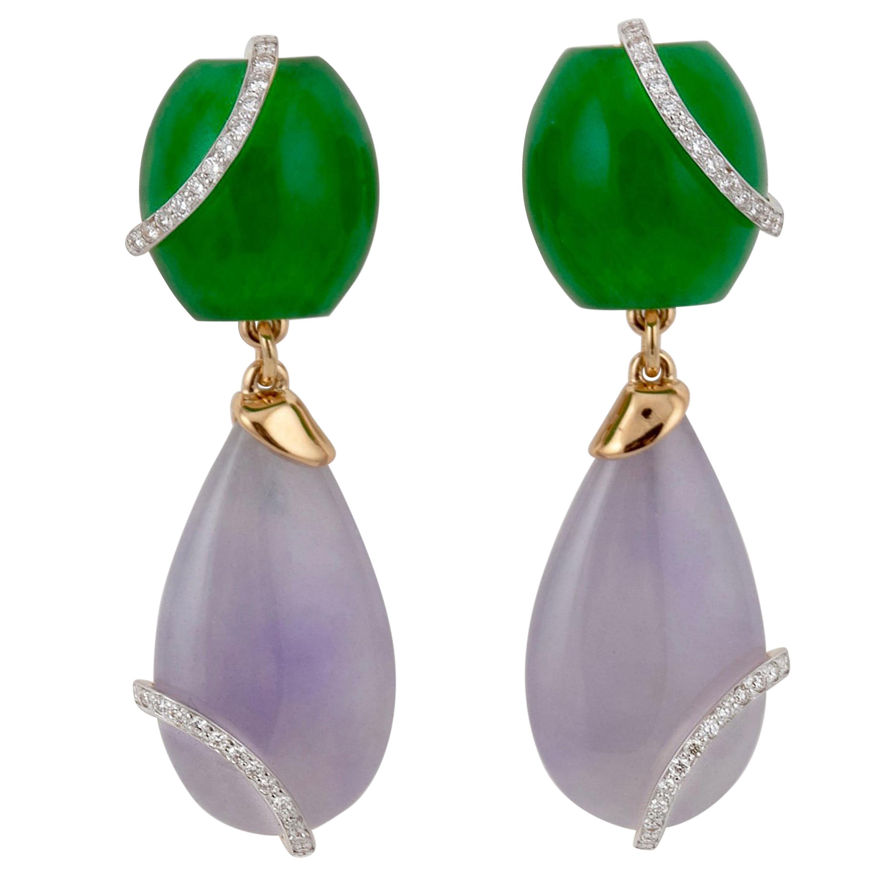 Teardrop and Diamond Crown Lavender Earrings by John Landrum Bryant For Sale