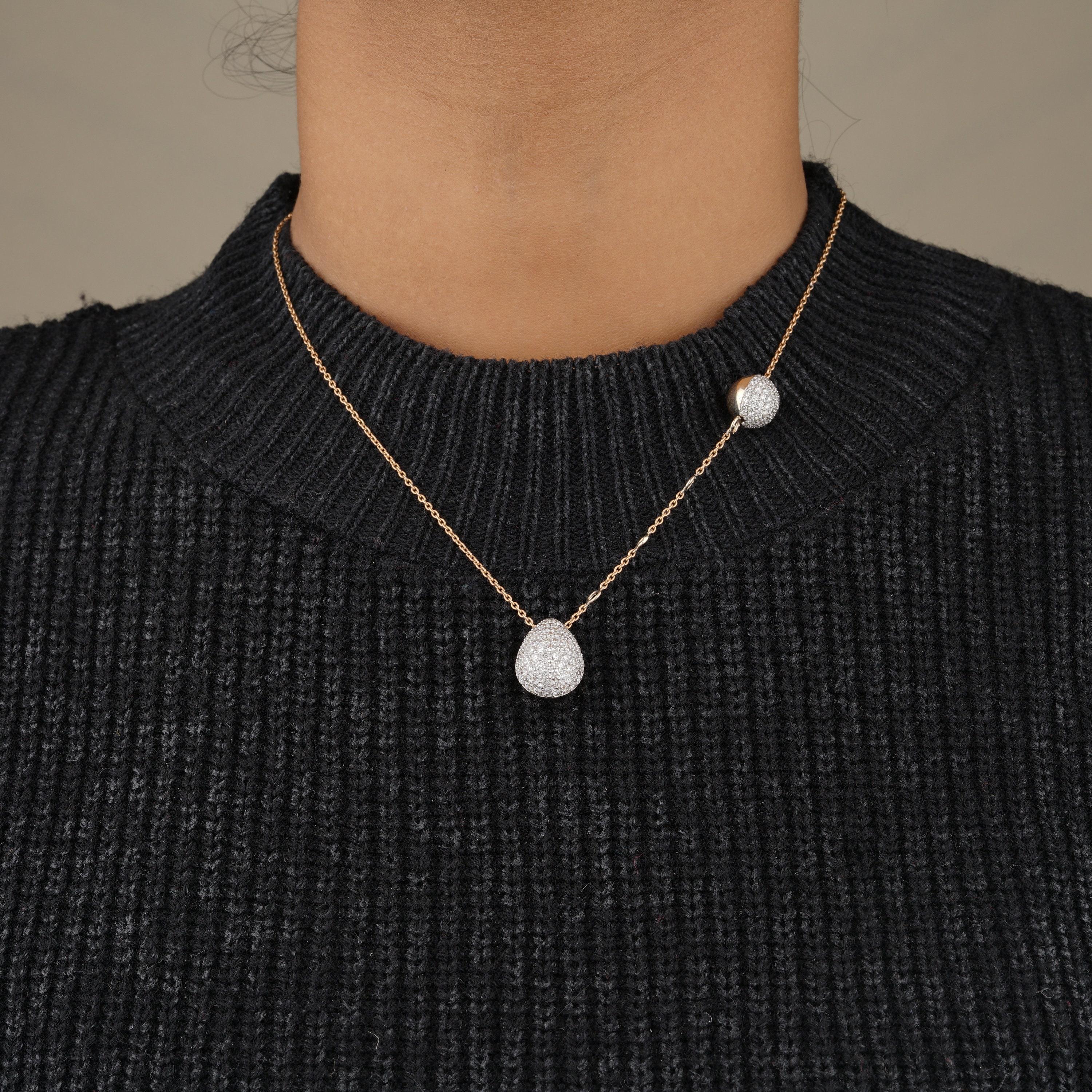 Art déco Collier de diamants Teardrop Ball en or massif 14k (certifié) en vente