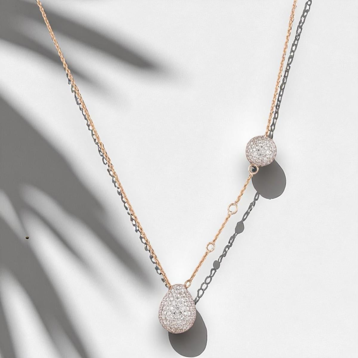 Taille ronde Collier de diamants Teardrop Ball en or massif 14k (certifié) en vente
