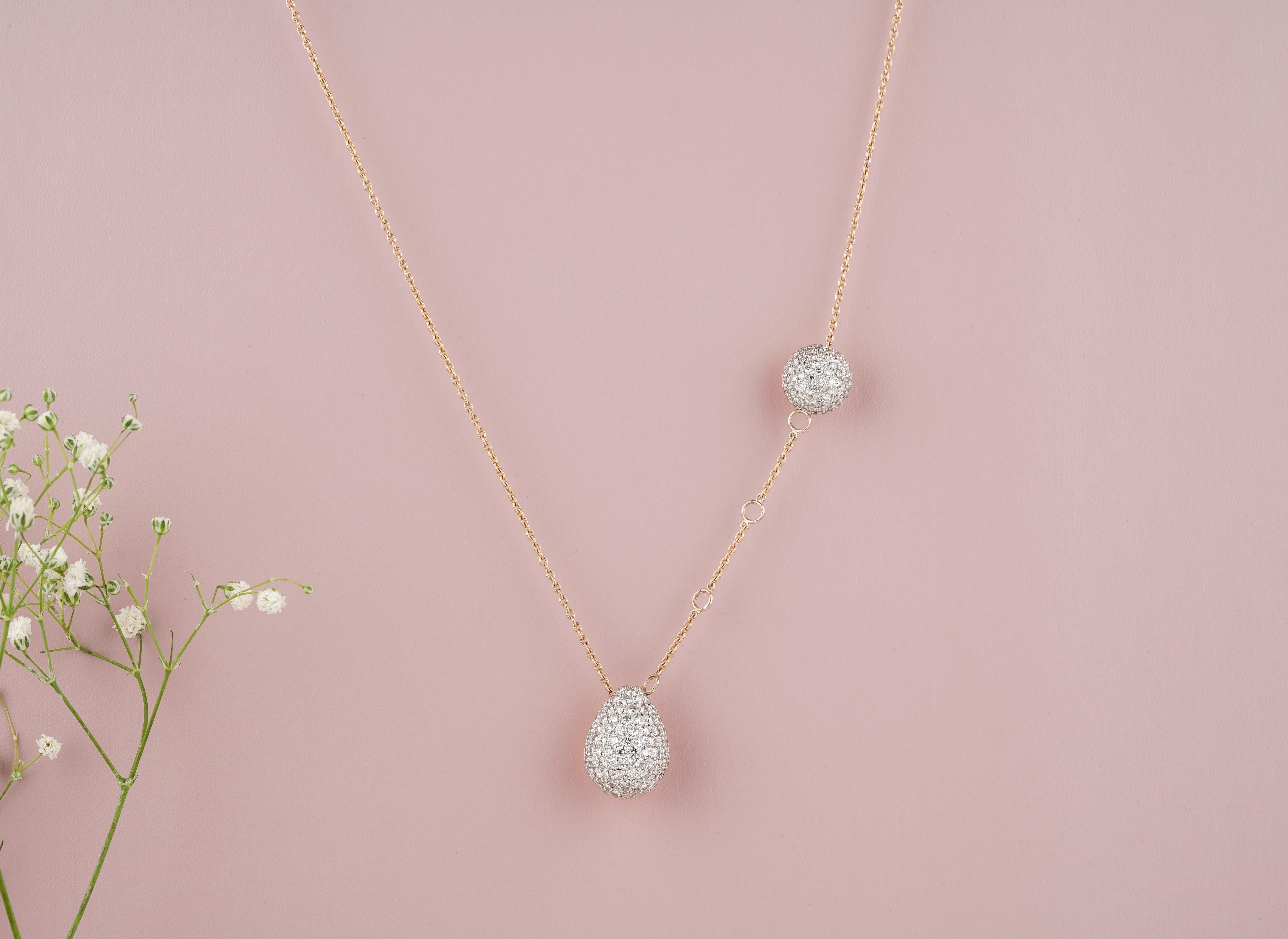 Collier de diamants Teardrop Ball en or massif 14k (certifié) en vente 2