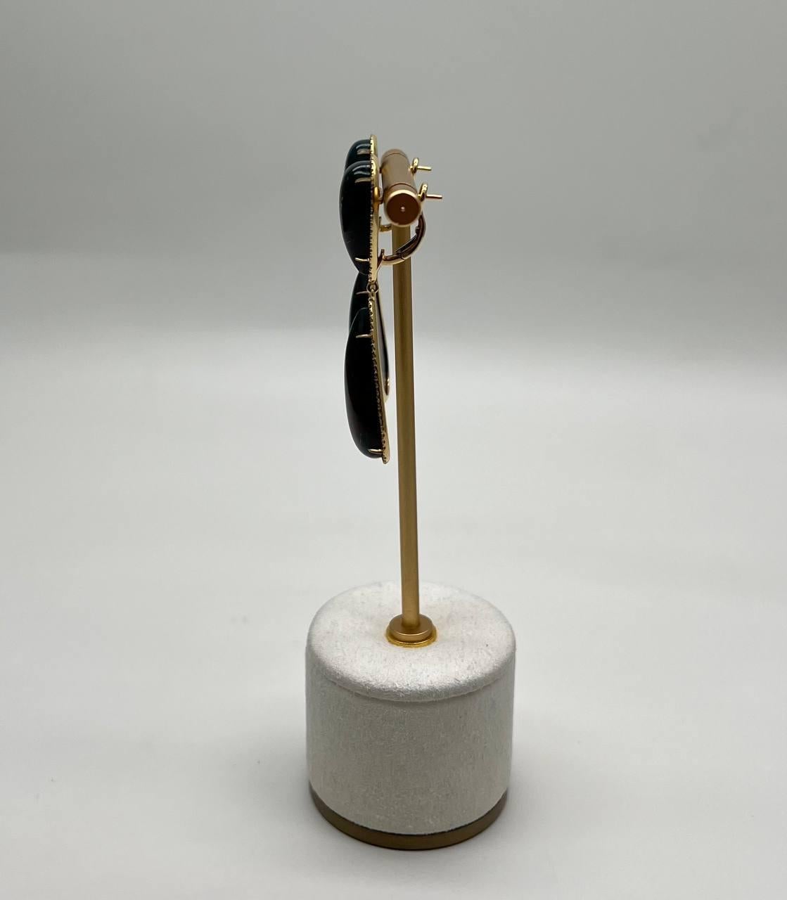 Pendientes Únicos Gota Lágrima Diamantes Piedra Negra Halo Oro 18K en venta 5