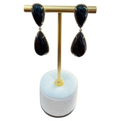 Teardrop Black Blackstone Diamonds Halo 18K Gold Statement Drop Unique Earrings