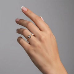 Teardrop Black Enamel White Diamond 14K (or 18k upon request) Open Ring