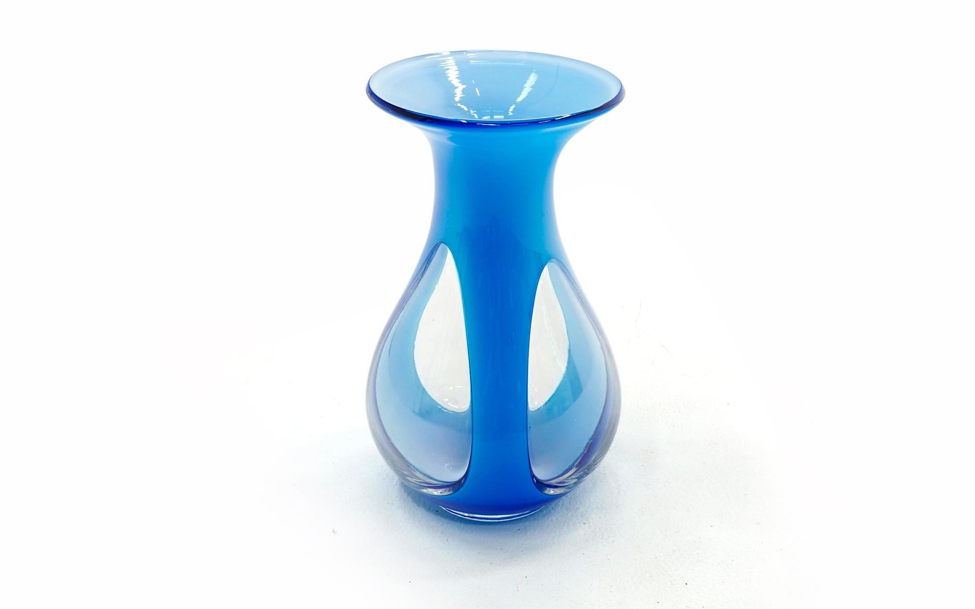 Striking Blue Italian blown glass vase in excellent condition.
