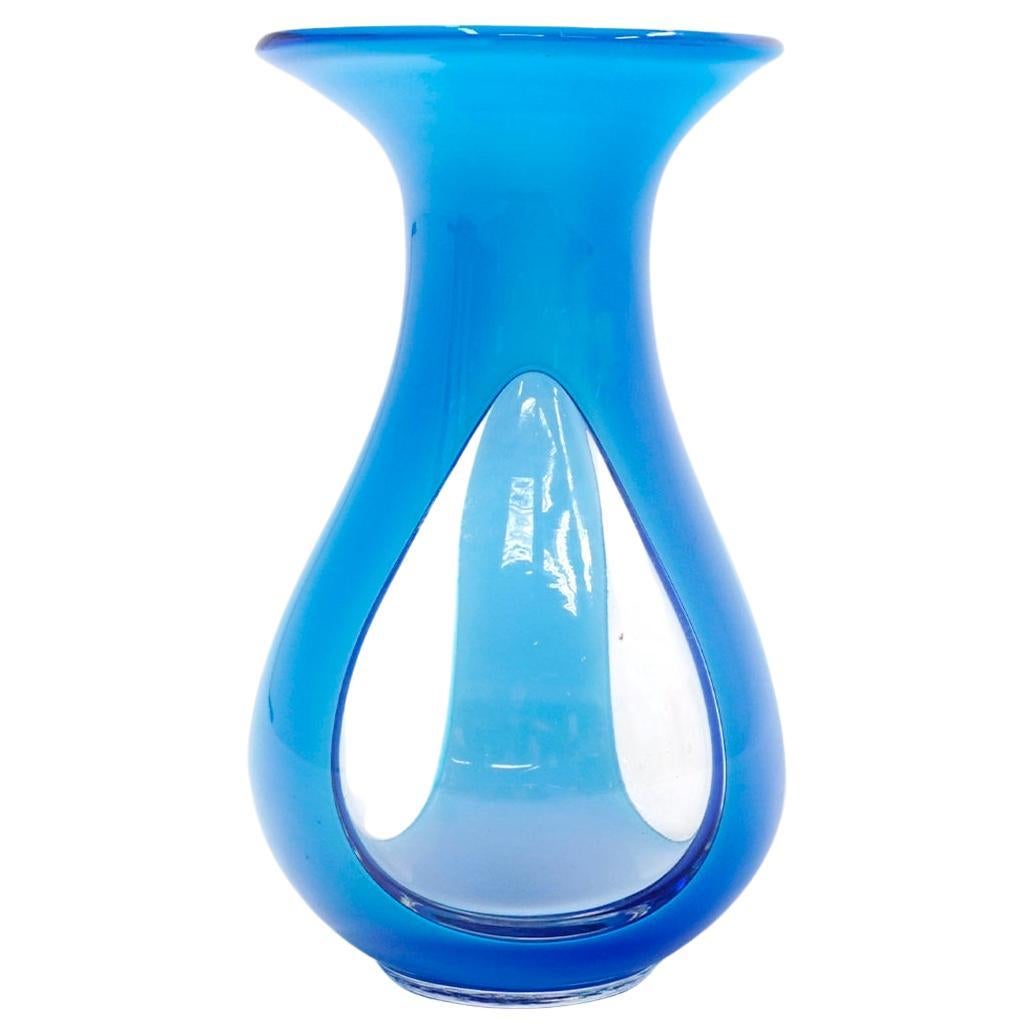 Teardrop Blue Art Glass Vase, Excellent Condition For Sale