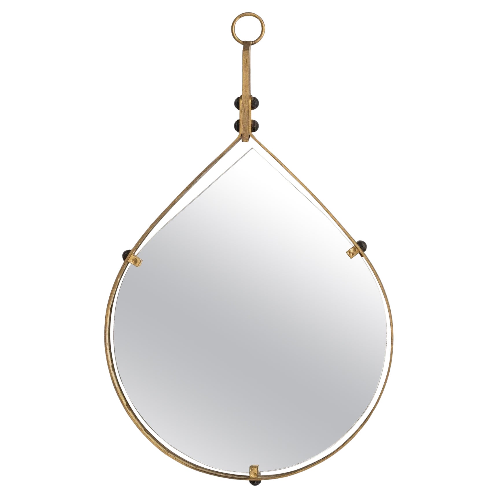 Teardrop Brass-Framed Mirror Attributed to Santambrogio and De Berti For Sale