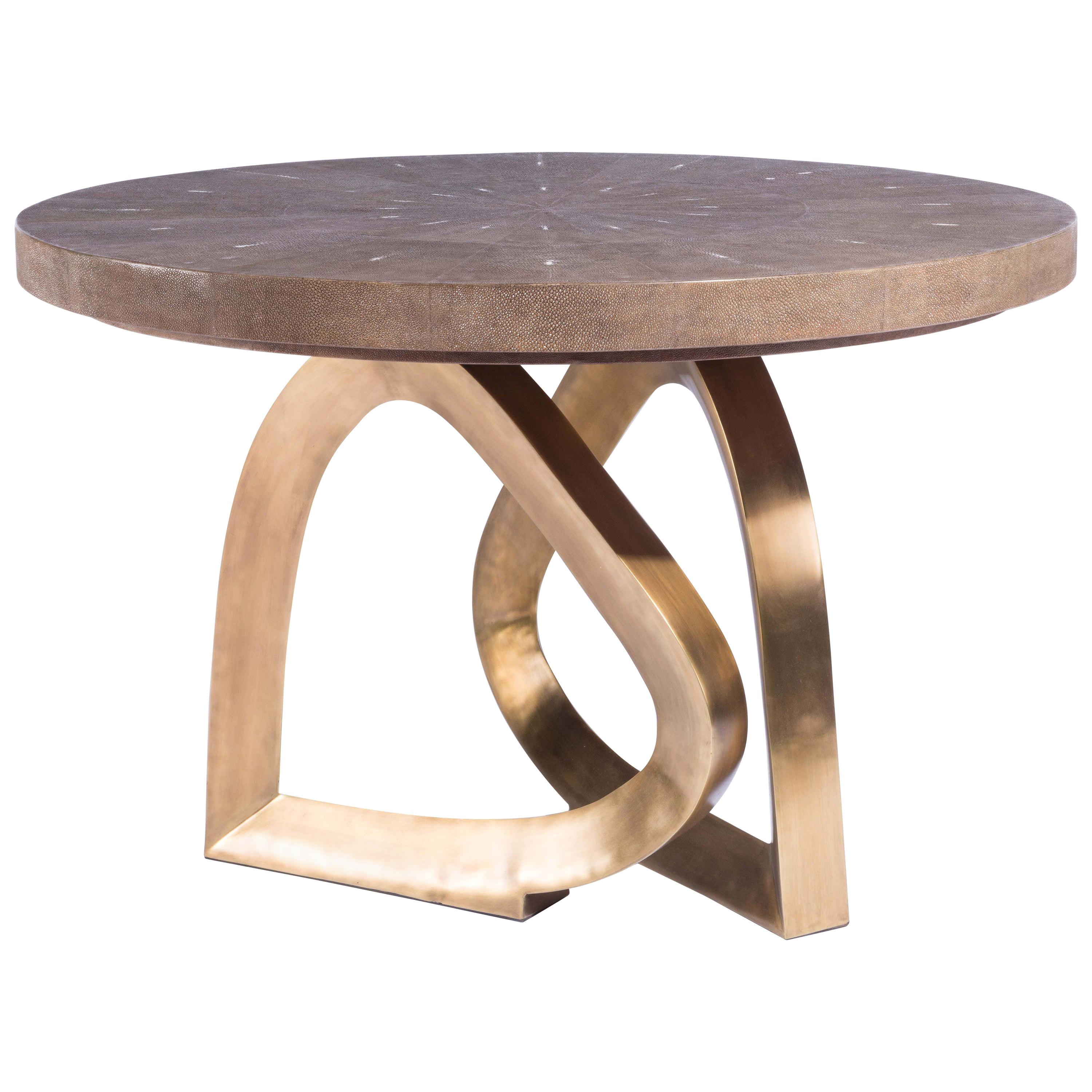 Teardrop Breakfast Table in Mink Shagreen and Bronze-Patina Brass by Kifu Paris