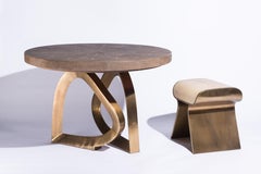 Teardrop Breakfast Table in Mink Shagreen and Bronze-Patina Brass by Kifu Paris