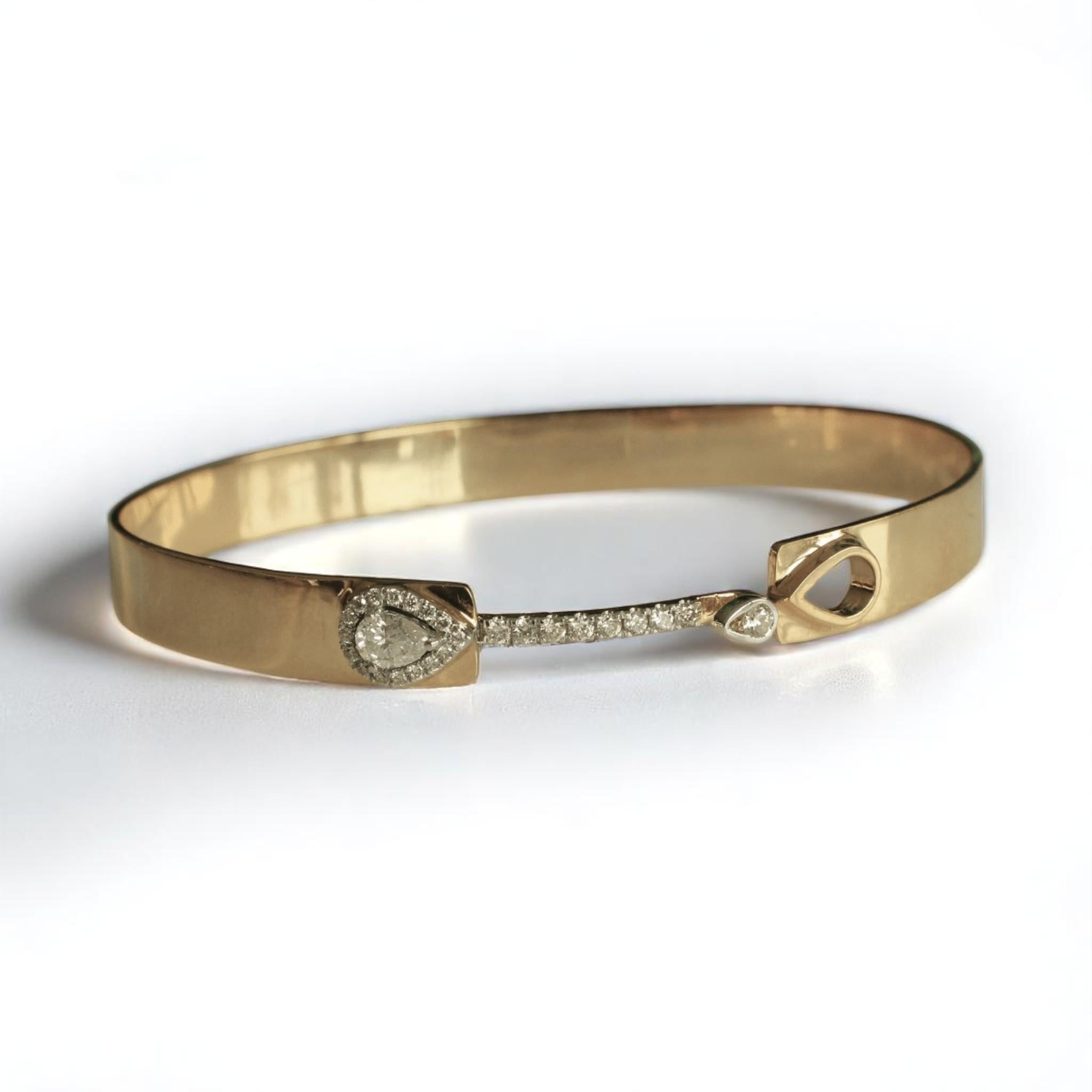 Women's Teardrop Bridge Diamond Bangle in 14k Solid Gold (Certified) For Sale