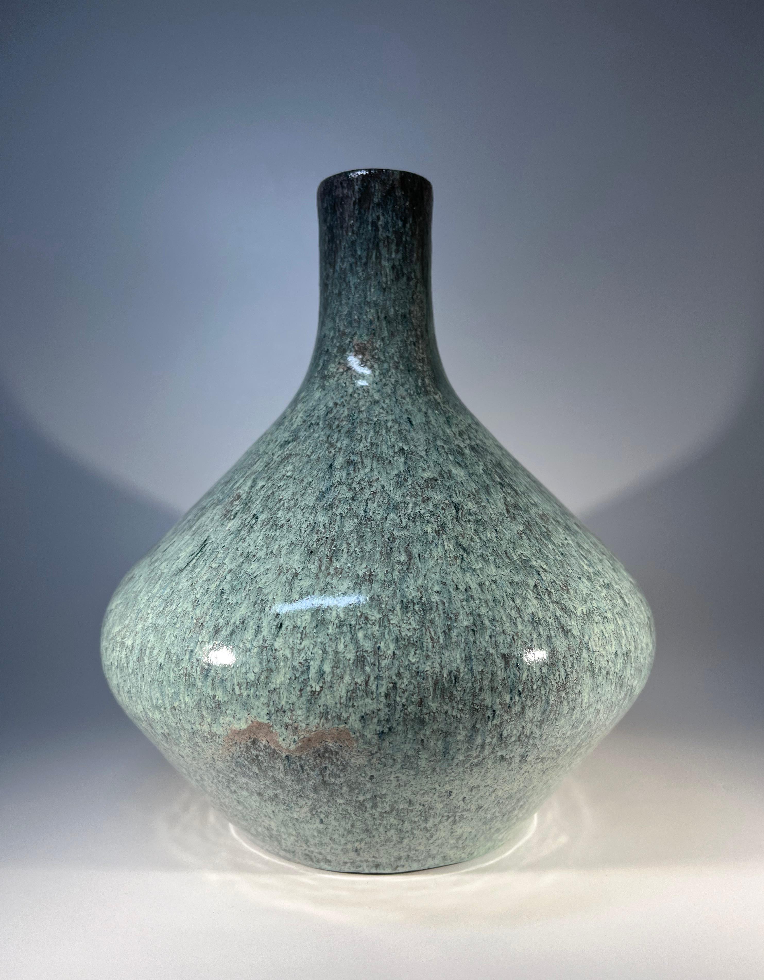 Tactile in shape, with a superb duck egg blue mottled glaze - teardrop ceramic stoneware vase by Accolay, France
Classic weighty form with a commanding edge
Circa 1960's
Signed Accolay to base
Height 9 inch, Diameter 7 inch
In excellent condition