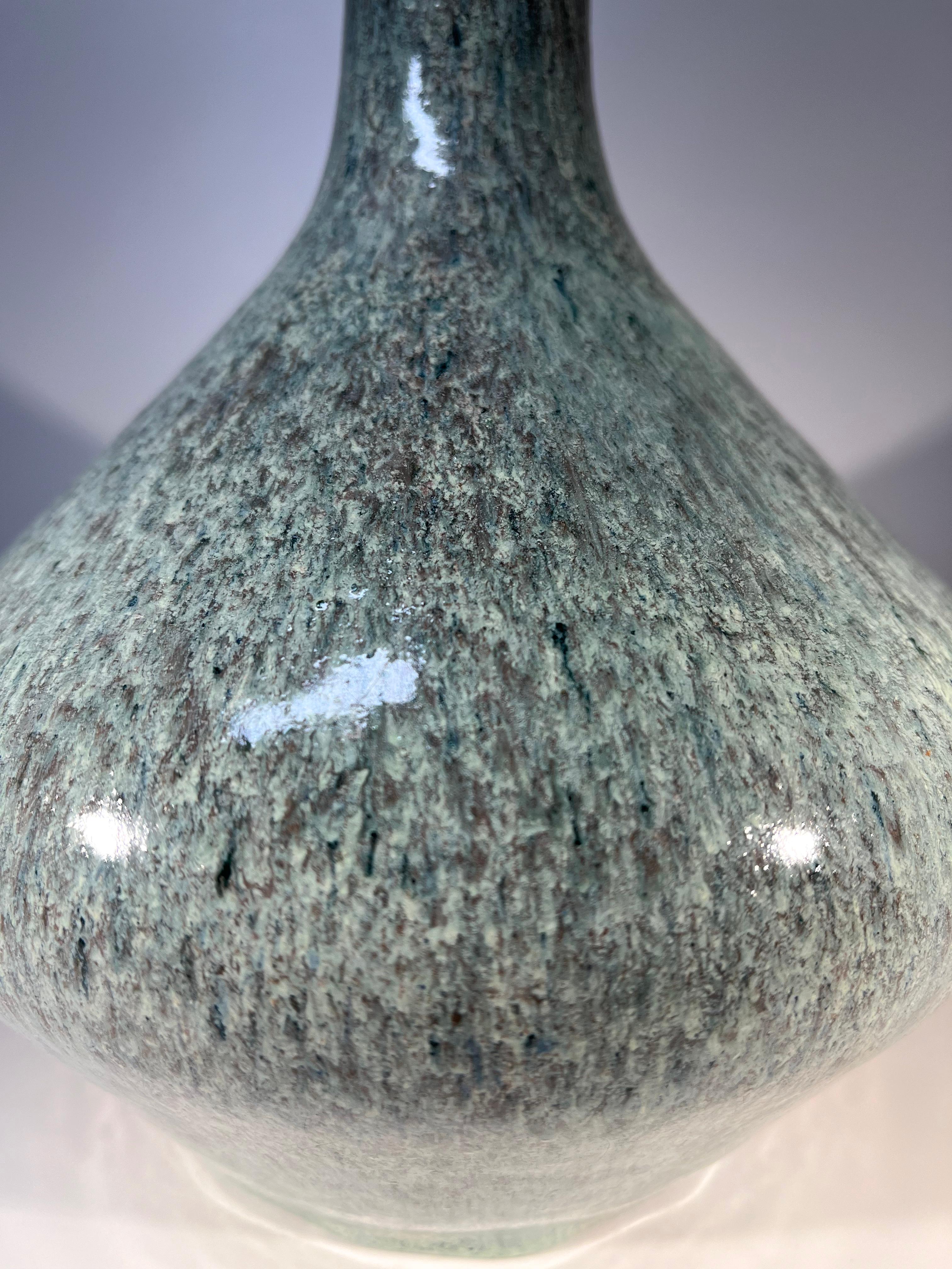 Glazed Teardrop By Accolay, Duck Egg Blue Mottled Glaze Ceramic Vase, France 1960's For Sale