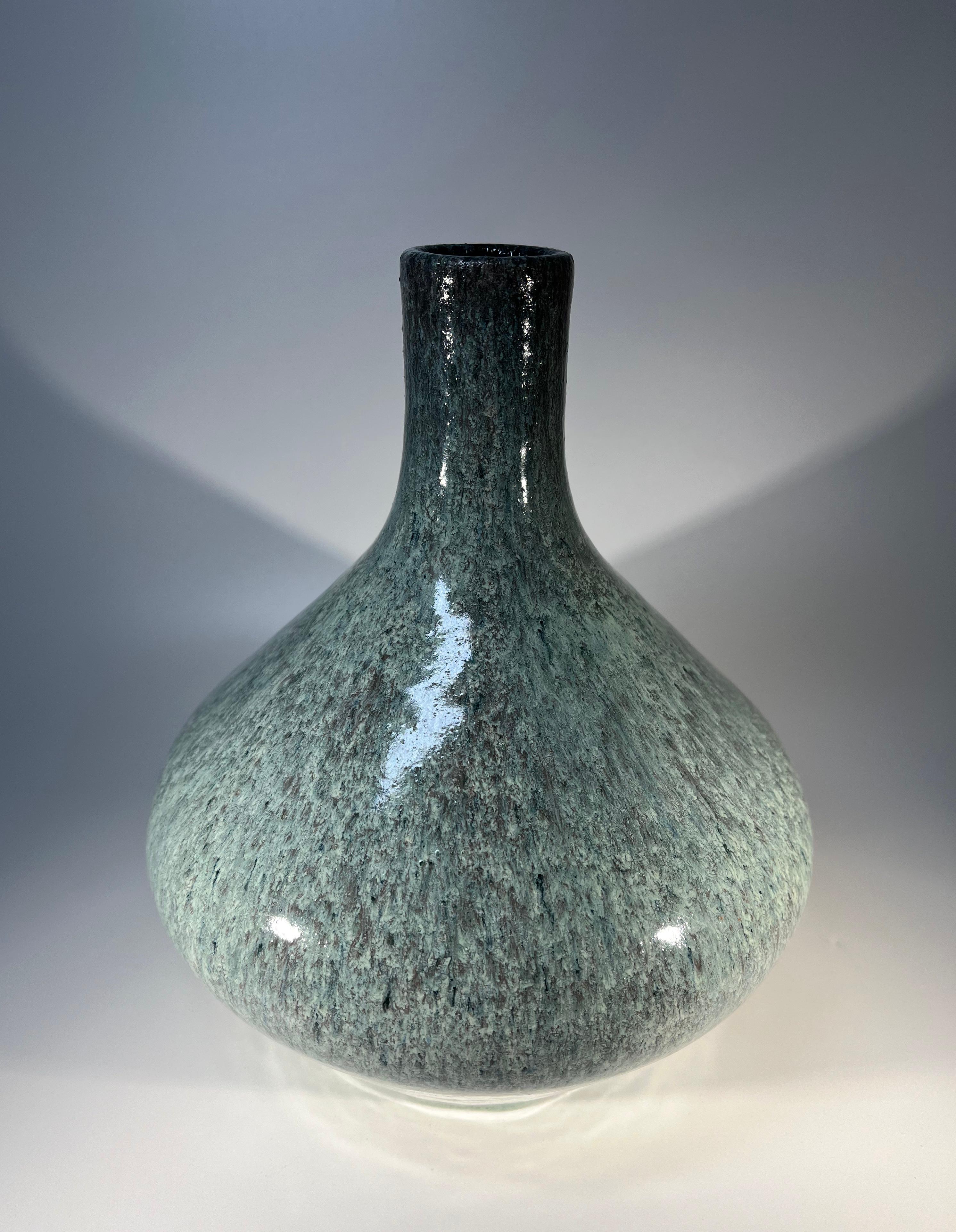 Teardrop By Accolay, Duck Egg Blue Mottled Glaze Ceramic Vase, France 1960's In Excellent Condition For Sale In Rothley, Leicestershire