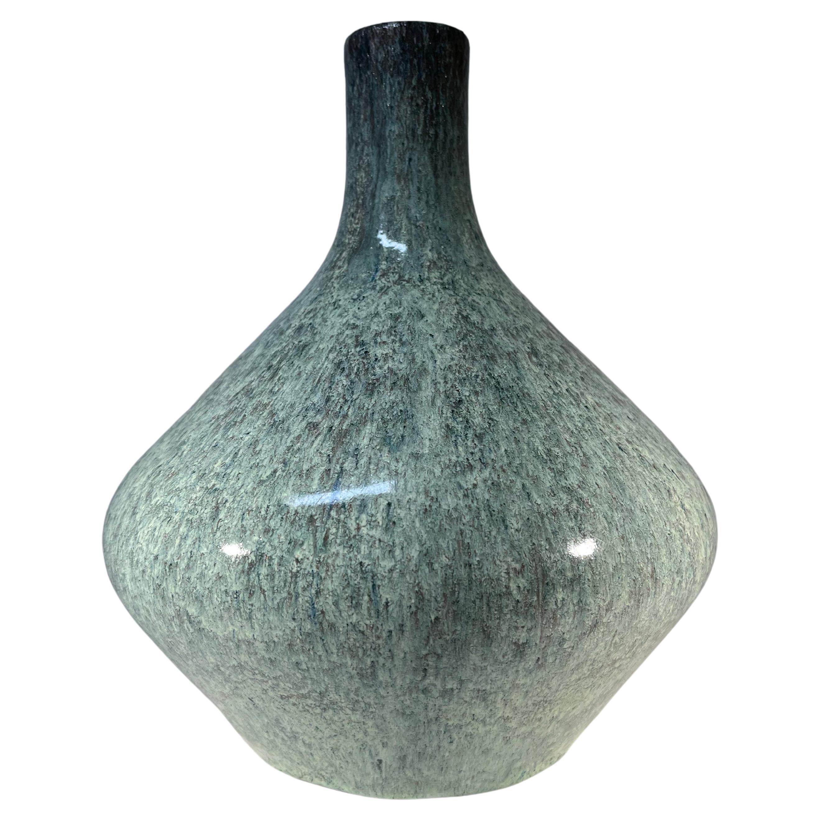Teardrop By Accolay, Duck Egg Blue Mottled Glaze Ceramic Vase, France 1960's For Sale