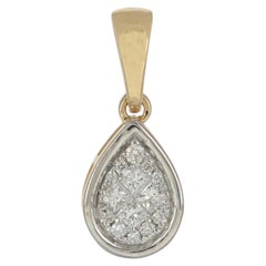 Teardrop Charm Pendant Solid 14k Yellow Gold Genuine H/Si White Diamond Pendant