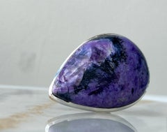 Teardrop charoite silver ring, 9 size