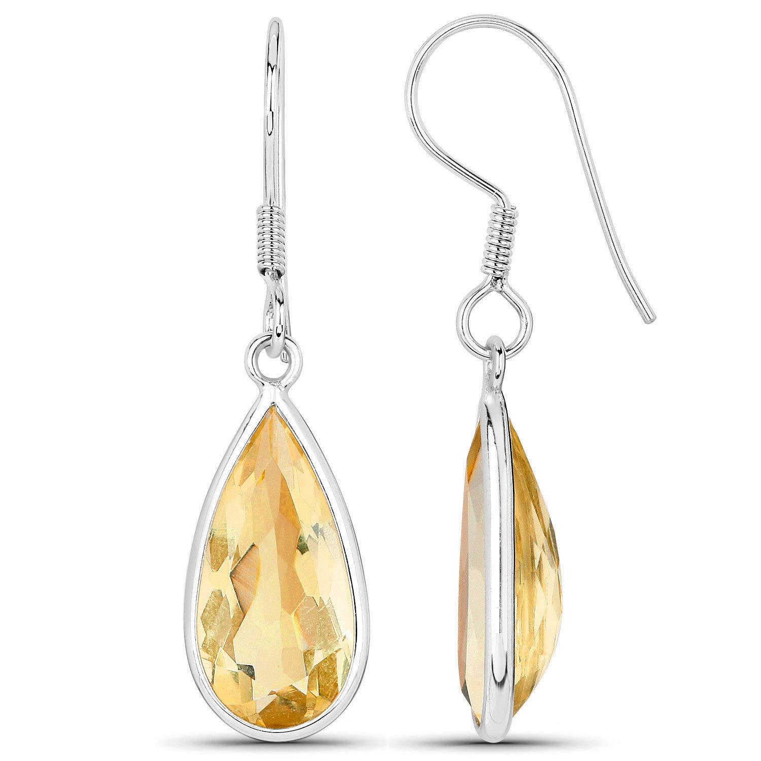 Contemporain Boucles d'oreilles pendantes en citrine 10 carats plaquées or blanc 18K Silver en vente