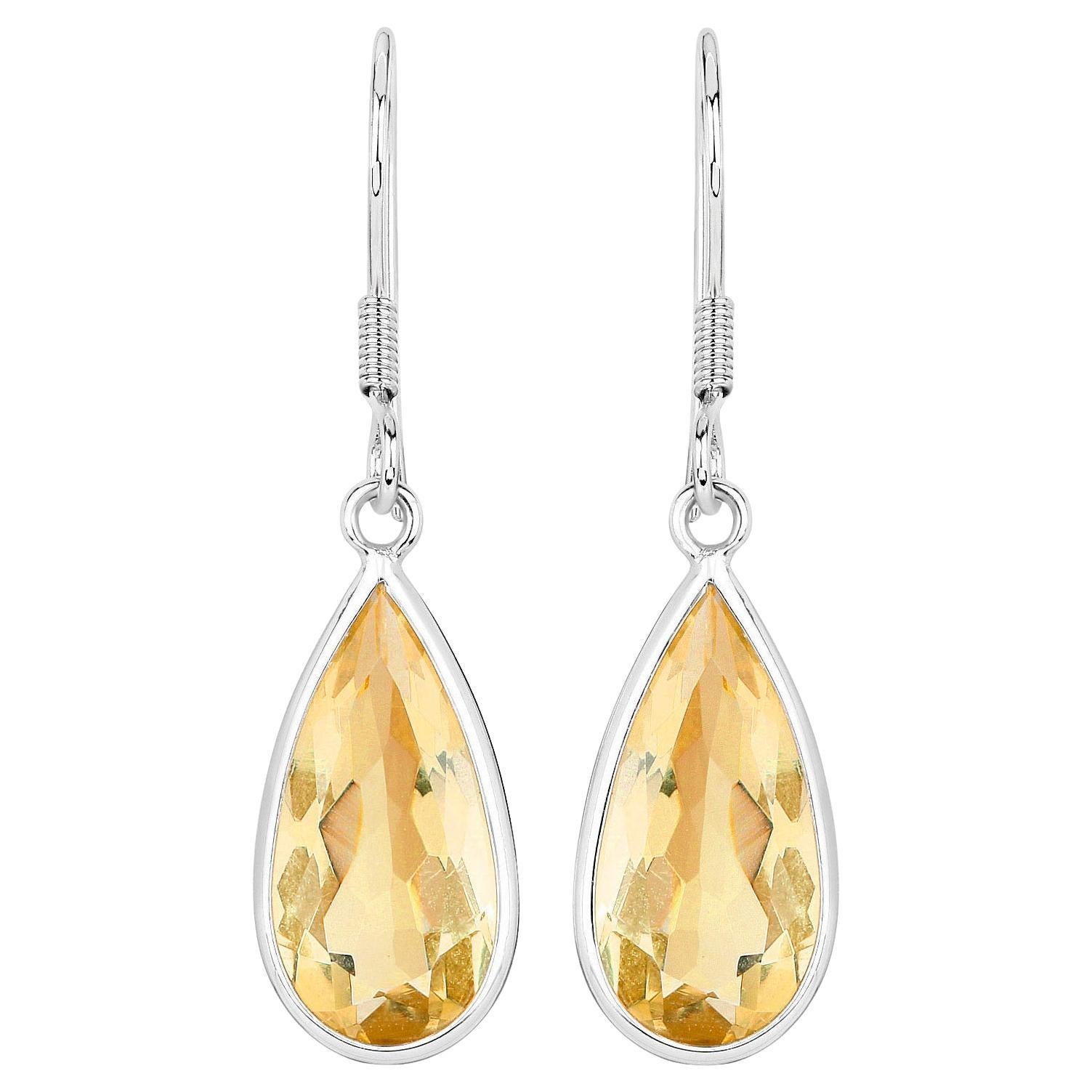 Orecchini a goccia di citrino 10 carati placcati in oro bianco 18 carati A. Silver