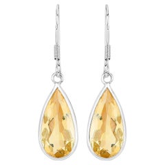 Teardrop Citrine Dangle Earrings 10 Carats 18K White Gold Plated Silver