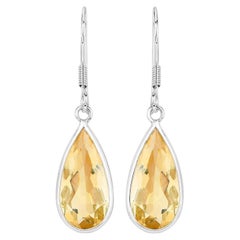 Teardrop Citrine Dangle Earrings 10 Carats 18K White Gold Plated Silver