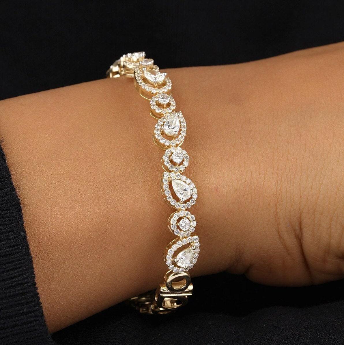Teardrop Cluster Diamond Link Armreif aus 14k massivem Gold (zertifiziert) (Art déco) im Angebot