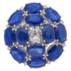 Blue Sapphire And Diamond Ring In 18 Kt White Gold