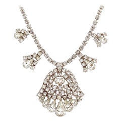 Vintage Teardrop Crystal Pendant Rhinestone Cocktail Necklace, 1950s