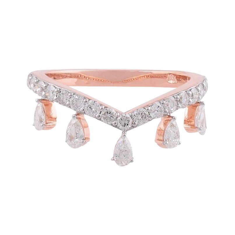 Bague en forme de goutte d'eau en or 14 carats avec diamants en forme de V